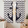 thumbnail image 2 of Sheer Curtain 63 Inch Length 2 Panels Light Filtering Window Curtain Black Nautical Anchor Sheer Voile Curtains Rod Pocket Window Treatment for Kitchen Living Room Gray Waves Stripes, 2 of 9