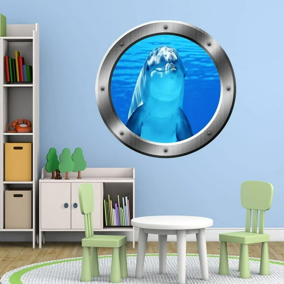 VWAQ Porpoise Wall Decal Dolphin Porthole Window Sticker - SP29