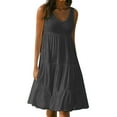 thumbnail image 1 of B91xZ Robe Maxi pour Femmes Grande Taille à Empiècements, Col Ras du Cou, Sans Manches, Chandail à Enfiler, Hauts Fluides Plissés, Robe Chandail en Molleton Mini, Gris Foncé TTG, 1 of 4