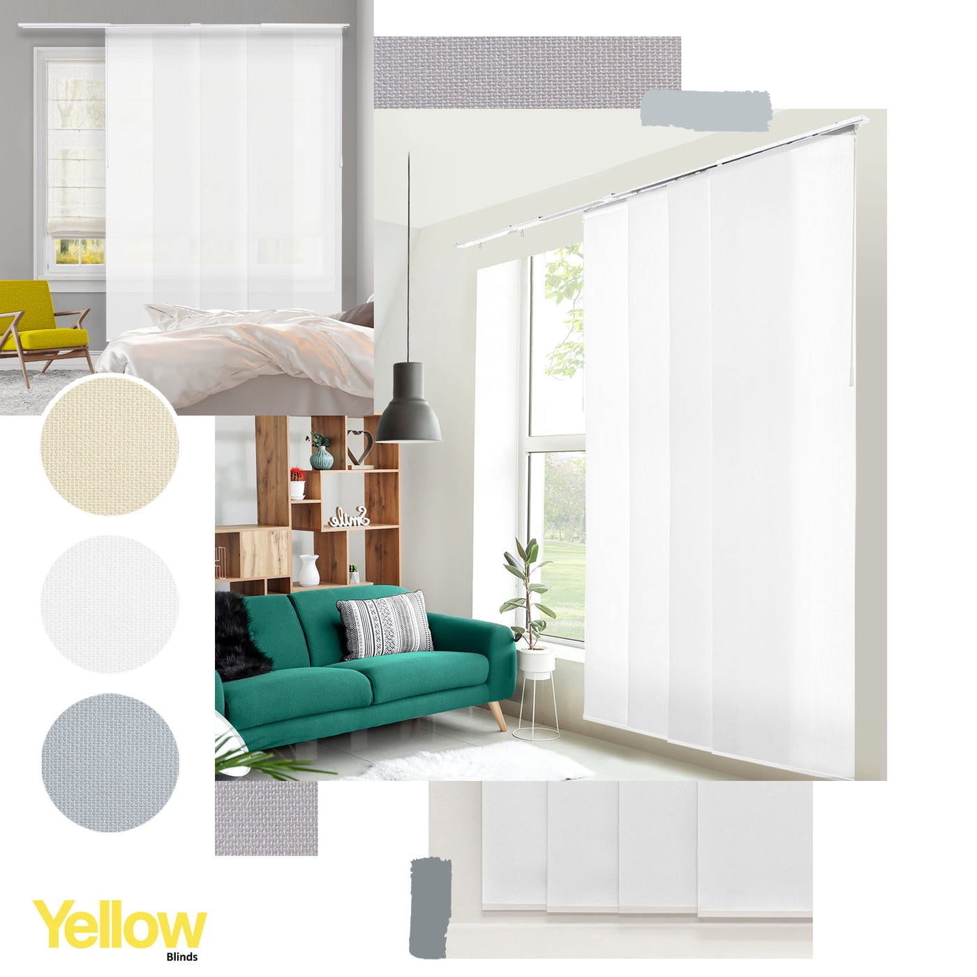 Adjustable Cordless Light Filtering Panel Track Blinds, Sunset White - 46"-86"W X 0"-96"H