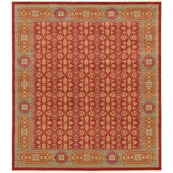 Unique Loom Jefferson Palace Rug Red/Light Blue 10' Square Border Traditional Perfect For Dining Room Living Room Bed Room
