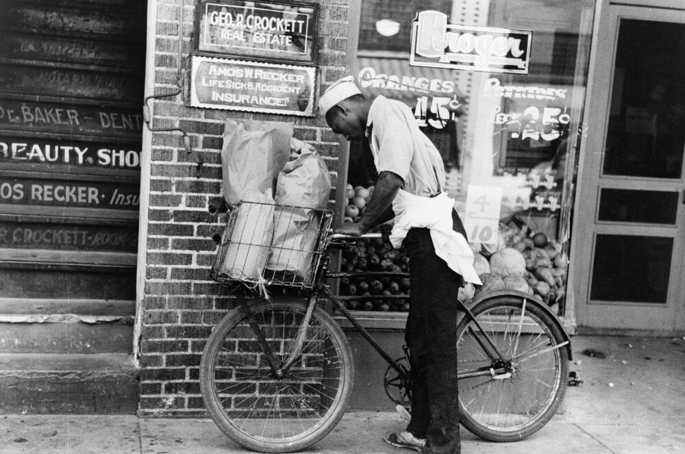Delivery Boy, 1938. /Nan African American Boy Delivering Groceries With