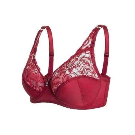 ALSLIAO Womens Sexy Lace Sheer Push Up Bra Ultra-Thin Bralette Size 34-44 C D Cup Wine Red 34