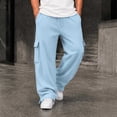 thumbnail image 2 of Gtoiithly Mens Solid Cargo Jogger Pants, Elastic Drawstring Waist Loose Wide Leg Sweatpants, Multi Pocket Casual Street Fashion Long Trousers Light Blue L, 2 of 8
