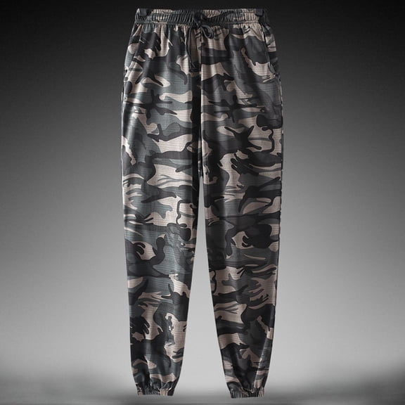 YMNXA Men's Sweatpants Drawstring Elastic Waist Camouflage Print Ankle-Tied Comfortable Fashion Joggers Trousers For Outdoor Activities,Black,Xxl