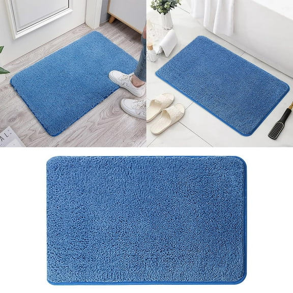 Solid Color Bathroom Anti Mat Entrance Door Mat Toilet Absorbent Floor Mat Toilet Foot Mat Bedroom Carpet Polyester Carpet,Blue,Polyester