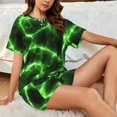 thumbnail image 4 of Honeii Green Lightning for Women's Summer Pajama Set featuring Soft Short Sleeve Shirt & Matching Bottoms with Convenient Pockets for Relaxed Home Wear-Medium, 4 of 6