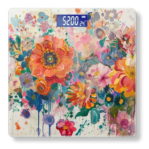 Bathroom Scale, Highly Accurate Digital Body Scale,Precisely Measures Weight up to 400 lbs-Large Painting Depicting Array Of Flowers In Various Colors