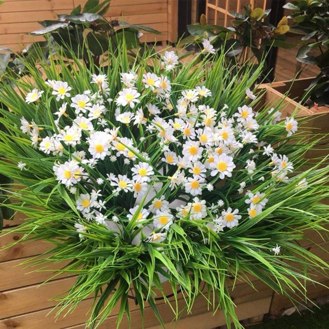 verdes resistentes a los rayos UV para exteriores Planta de decoración de jardín para el hogar para colgar al aire libre en interiores, Altura 32 cm (Blanco) 4 piezas