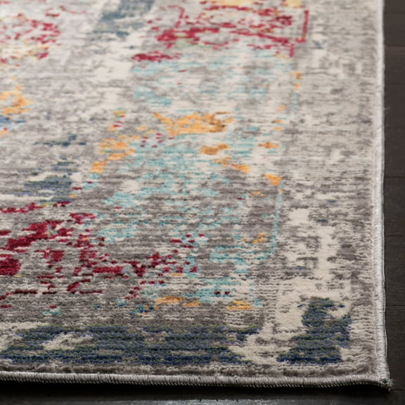 SAFAVIEH Mystique Christina Distressed Polyester Area Rug, Grey/Multi, 3' x 5'