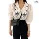 thumbnail image 1 of Camisa de mujer Verano Bordado Solapa Manga de soplo Blusa Retro Top, Blanco, 3XL Vogacara AP001497-05B, 1 of 7