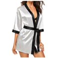 thumbnail image 3 of WTXUE Womens Pajamas | Robes Women Silk Long Sleeve Satin Robe with Belt Bathrobe | 1 Piece Gray M, 3 of 7