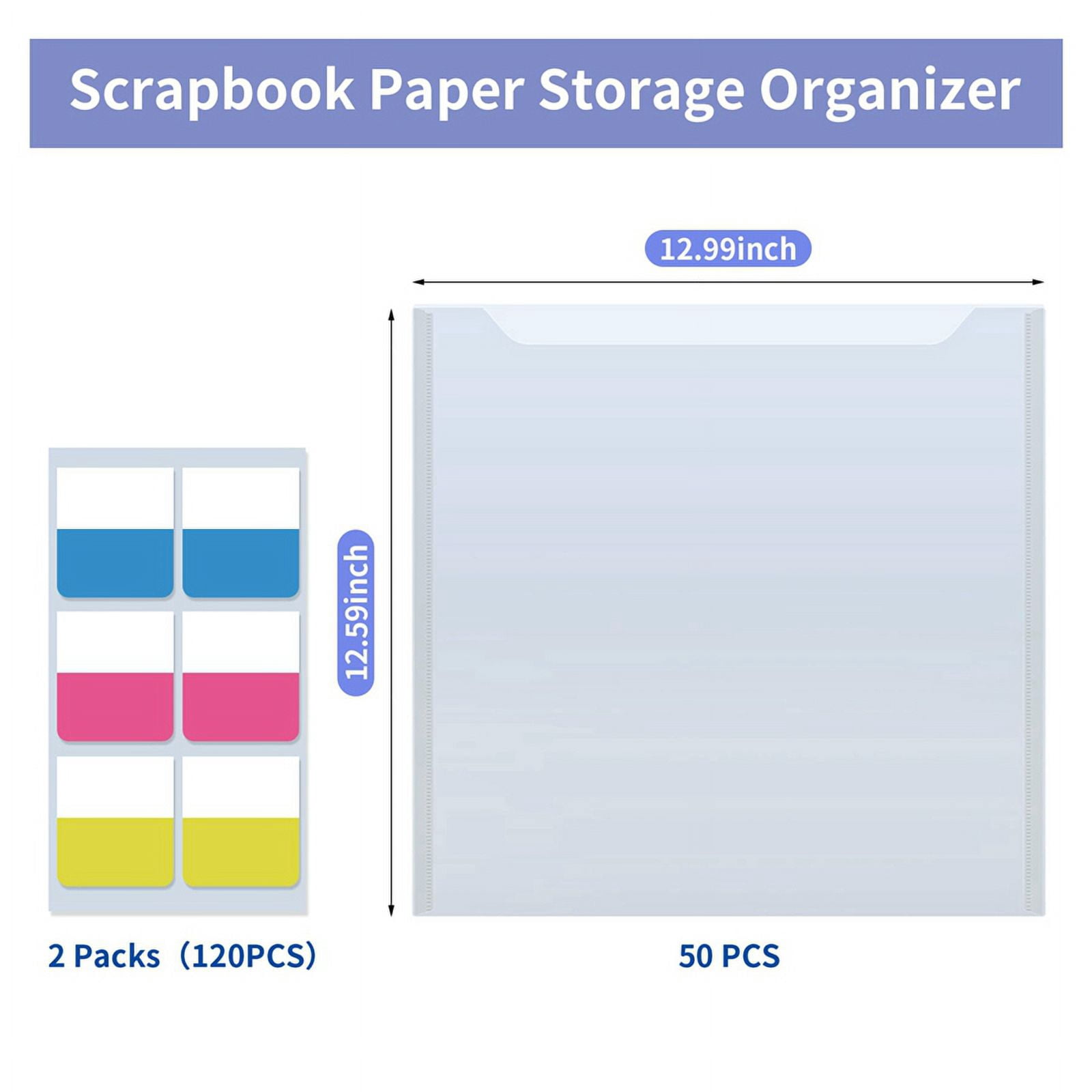 30.48X30.48cm Paper Storage, 50Pcs Clear Scrapbook Paper Storage Organizer Box for Paper Drawing Photos and Cardstock