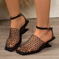 thumbnail image 3 of Pandaie Fashion Mesh Heels for Women Closed Square Toe Heeled Sandals Ankle Strap Slingback Wedding Dress Pumps Shoes Size 6-9 Black, 3 of 9