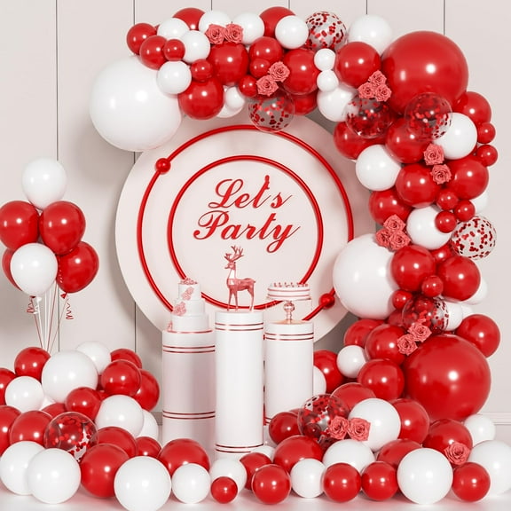 Balloon Arch Decor Kit 140Pcs, Latex Balloons for Wedding Birthday Christmas Anniversary Party, Red White