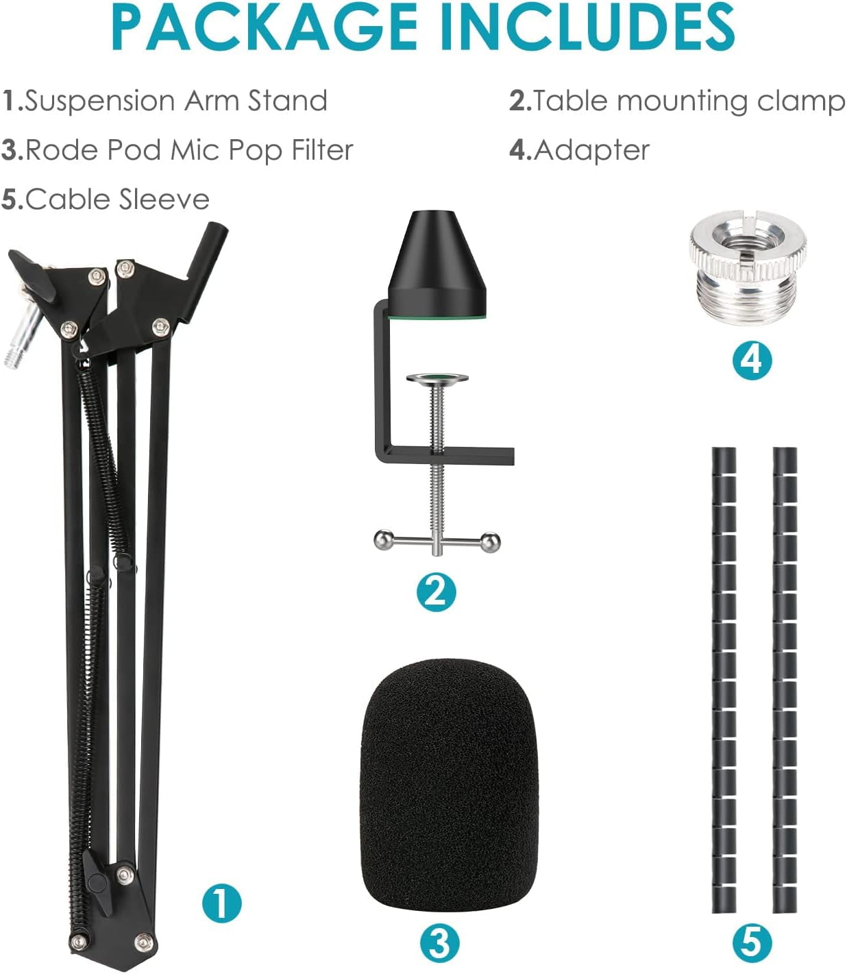 SUNMON Compatible with Rode Podmic Mirophone Stand with Pop Filter - Mic Boom Arm with Foam Windscreen, Computer Gaming Mirophone Arm, Improve Recording Quality