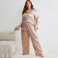 thumbnail image 4 of QIUTIAN Plus Size Silk Satin Women Pajama Sets Solid Long Sleeves Top & Full-Length Pants 2 Piece Button Sleepwear Nightwear with Pocket, 4 of 5