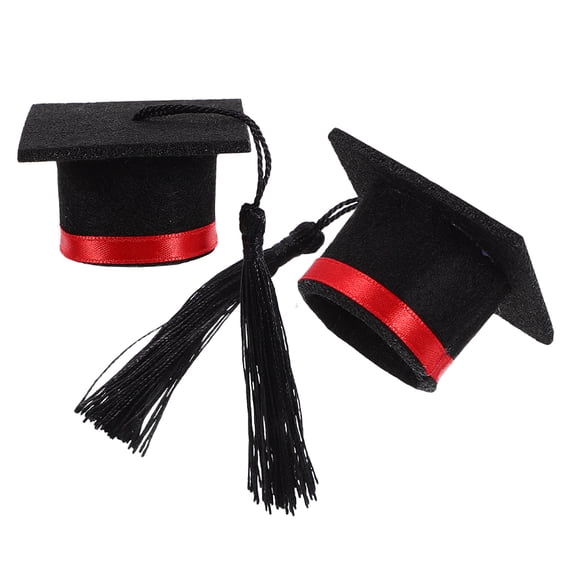 EXHUMKY 2-Pack Red Felt Mini Graduation Caps with Tassels for Party Decor, Graduation Celebrations, and Holiday Events