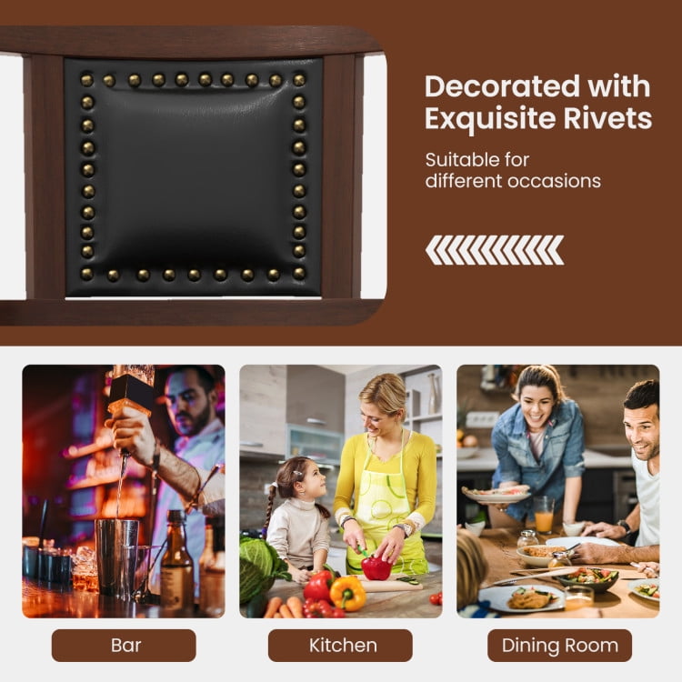 Demi Bonn 25.5" Set of 2 Upholstered Bar Stools with Curved Backrest and Footrest, Modern Kitchen Dining Chair, Brown