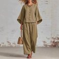 thumbnail image 2 of Women's 2 Piece Summer Outfits Solid Color Oversized 3/4 Sleeve Tops Wide Leg Pants Set, 2 of 3