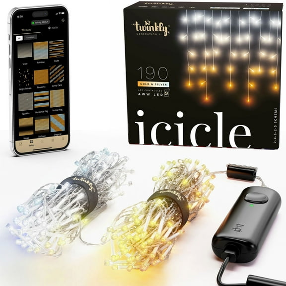 Twinkly Icicle App-Controlled Smart LED Christmas Lights 190 Amber/White