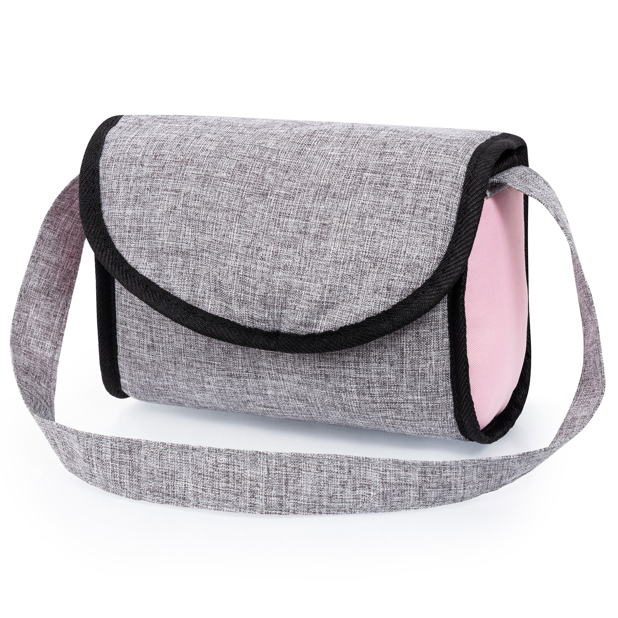 Bayer Design: Doll Buggy - Grey-Soft Pink-Butterfly - Handbag, Folding Play Stroller For Dolls Up To 16", Sunshade, Swivel Wheels, Seat Belt, Kids 3+
