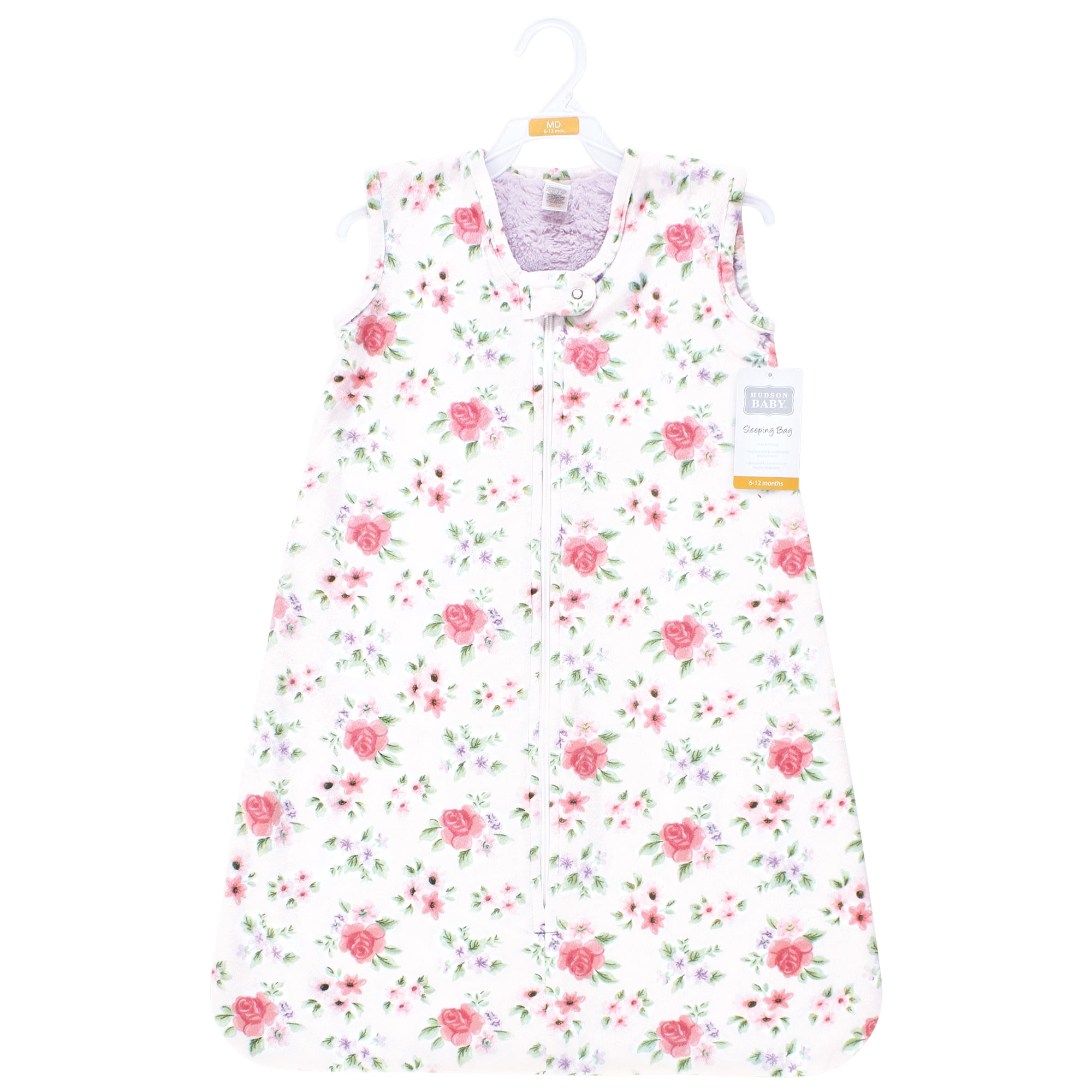 Hudson Baby Infant Girl Plush Faux Fur Sleeping Bag, Wearable Blanket, Vintage Floral, 6-12 Months