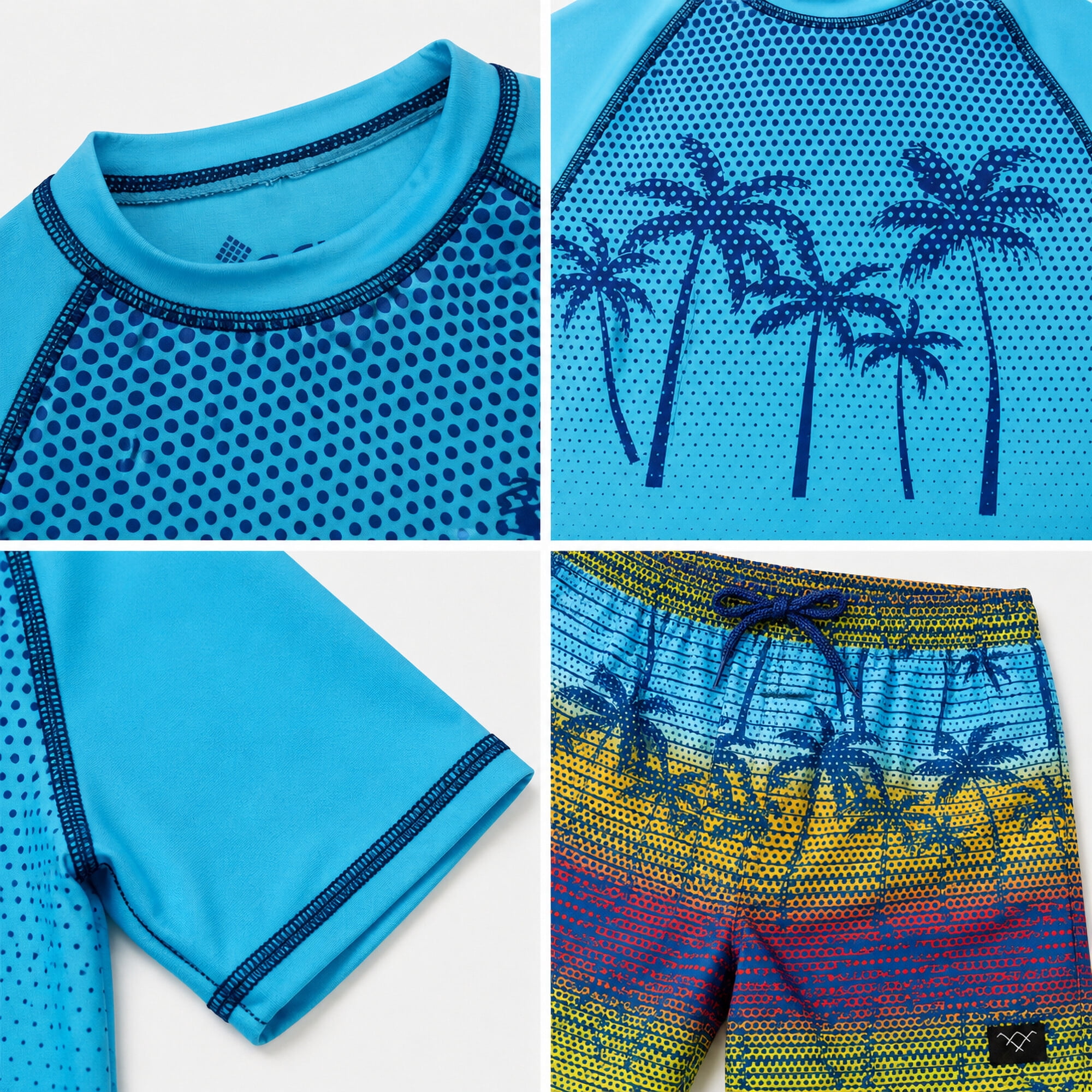 Big Chill Boys Swim Set - UPF50+ Short Sleeve Rash Guard Swim Shirt and Swim Trunks 2 Piece Set