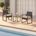 thumbnail image 6 of Porch Furniture Sets, Gizoon 3 PCS Patio Wicker Chairs Set with Tempered Glass Table for Poolside, Beige Cushion, 6 of 11