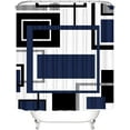 thumbnail image 3 of 4 Pcs Blue Geometric Shower Curtain Sets with Rugs Blue Bathroom Sets with Shower Curtain and Rugs Modern Bathroom Curtains Shower Set with Toilet Lid Cover for Bathroom Decor Accessories, 3 of 14