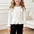 thumbnail image 2 of UAYOTSE Girls Long Sleeve Crew Neck Top with Hem Ruffle Trim, Kids Soft Solid Color Casual Fall Everyday Blouse Size 18-24 Months, 2 of 9