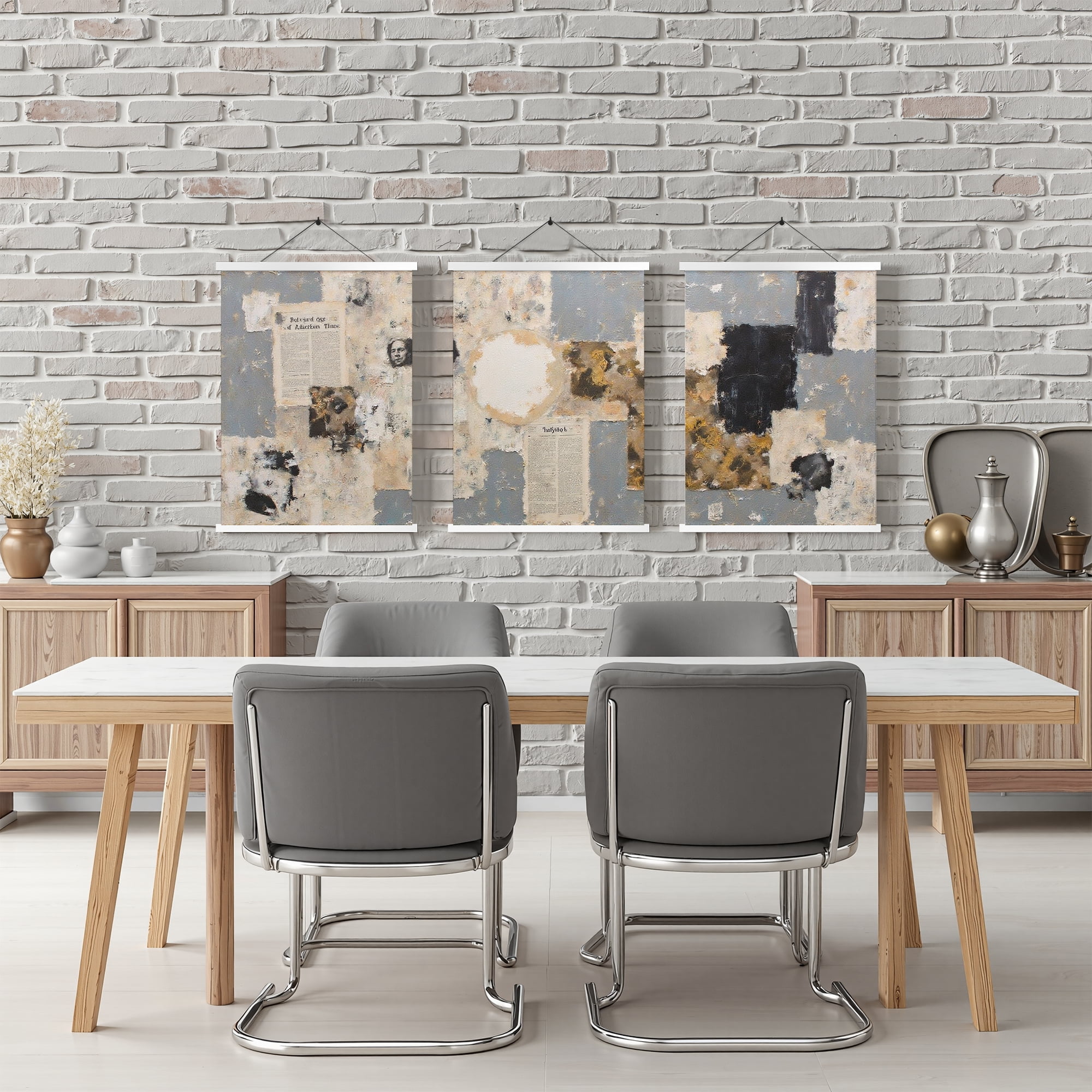 MAYEERTY Modern Abstract Wall Art Painting, Living Room Decor, White Hanging Rod Frame, 15.7"x11.8"