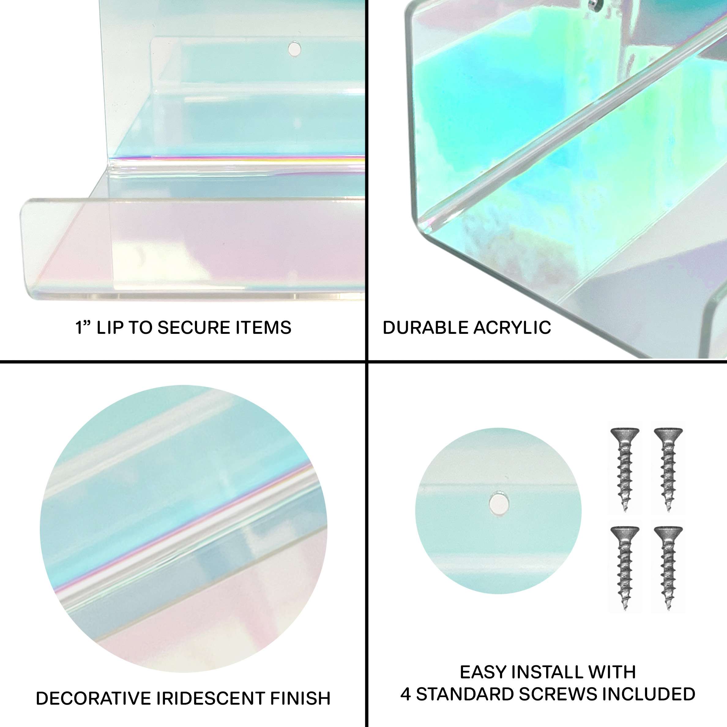 OneDesign Home Iridescent Floating Wall Shelves Set of 2 for Bedrooms and Creative Spaces