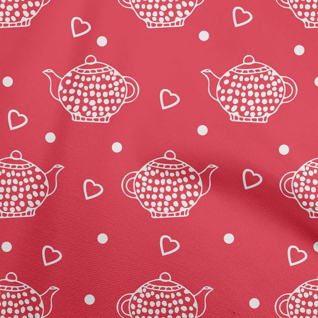 oneOone Cotton Flex Red Fabric Tea Kettle Craft Projects Decor Fabric Printed By The Yard 40 Inch Wide