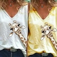 thumbnail image 4 of T-shirt en Coton à Manches Courtes Col en V Imprimé Girafe pour Femmes Été Décontracté, 4 of 7