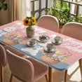 thumbnail image 3 of Happy Easter Table Cloths for 5 Foot Rectangle Tables, Cute Bunny Colorful Eggs Spring Flowers Pink Blue Patio Waterproof Elastic Fitted Tablecloths, Washable Rectangular Table Cover for Camping, 3 of 8