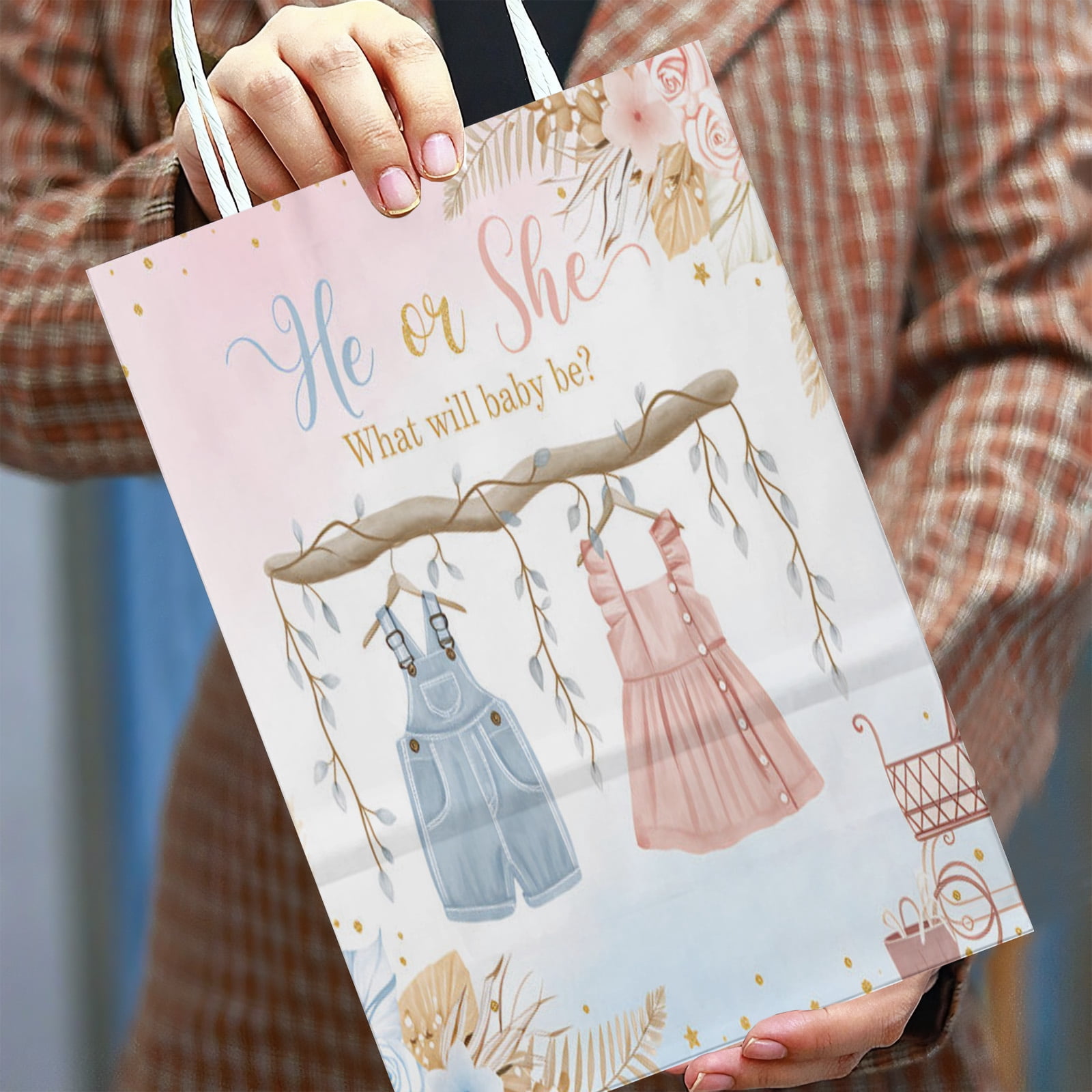 He or She Boho Gender Reveal Party Favor Bags for Baby Shower Pink Blue Gender Reveal Party Decorations 20Pcs