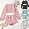 thumbnail image 4 of Women's Fuzzy Lounge Casual Pajamas Sets Long Sleeve Fleece Pullover And Shorts Pants Set 2 Piece Fluffy Loungewear Sleepwear, 4 of 4