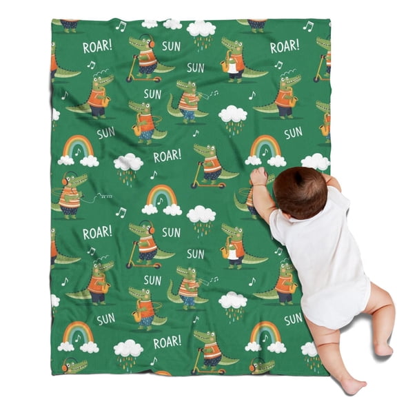 Green Crocodile Rainbow Pattern Blanket,Comfortable Soft Flannel Throw Blanket,All Season,Warm Lightweight Blankets for Sofa Bed Couch Living Room Chair,30"x40"