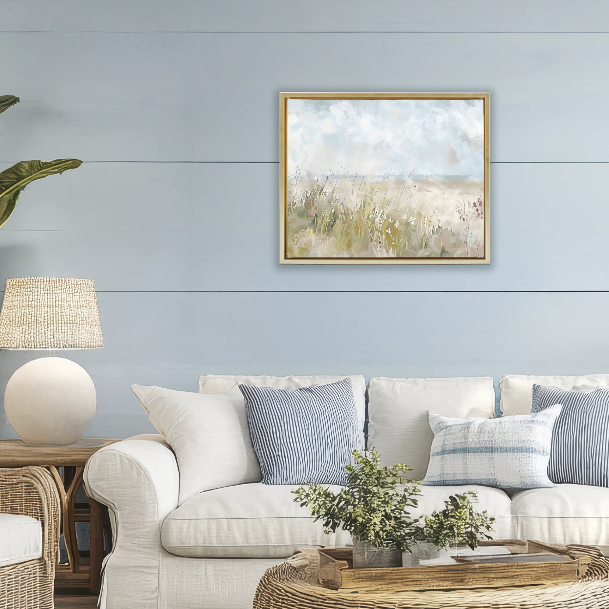 Stupell Industries Flowers By The Ocean Gold Framed Floater Canvas Wall Art, design by Creative Studio