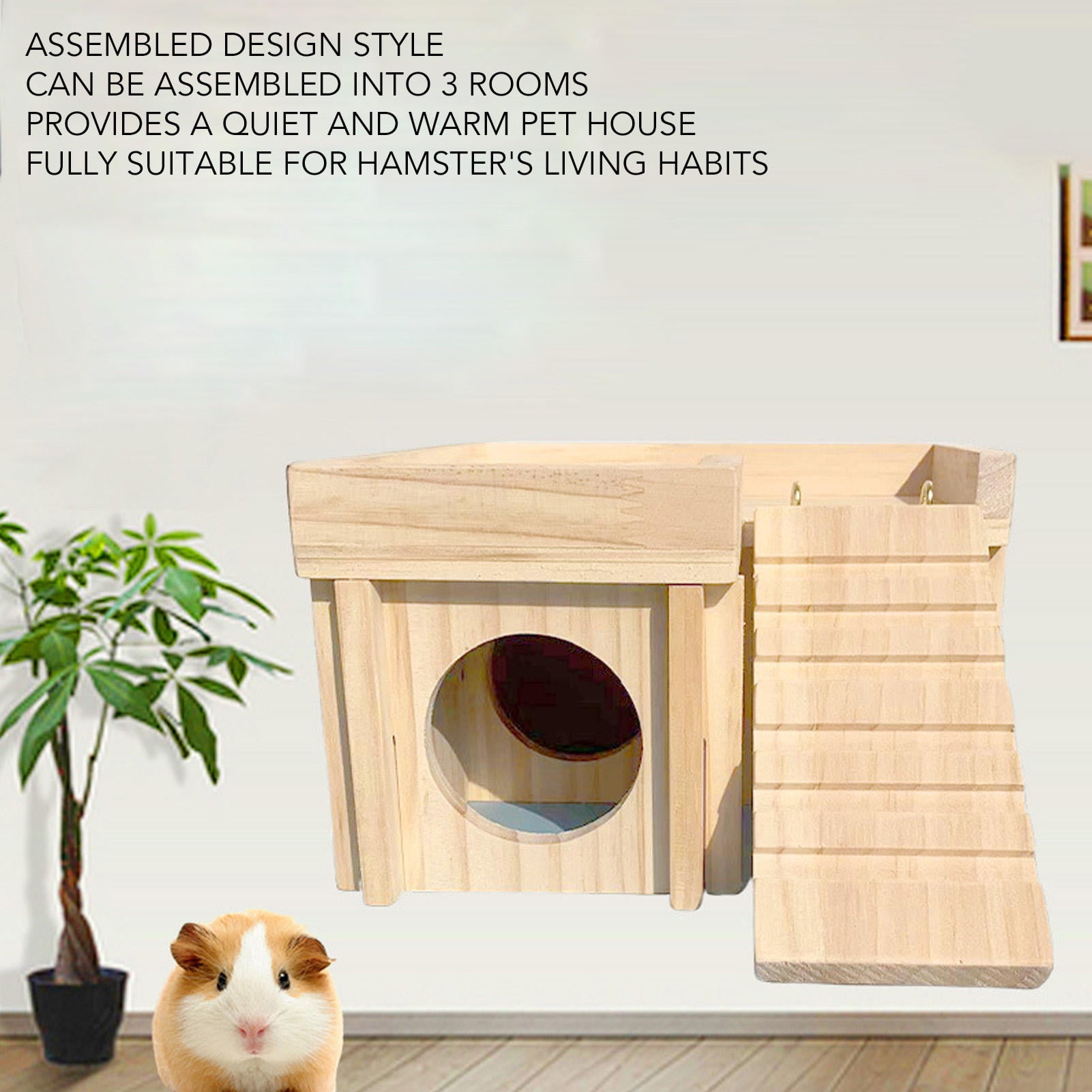 Suodoka Multi‑Room Wooden Hamster House with Maze Tunnel, Ladder & Easy‑Clean Design – Cozy Hideout for Small Pets