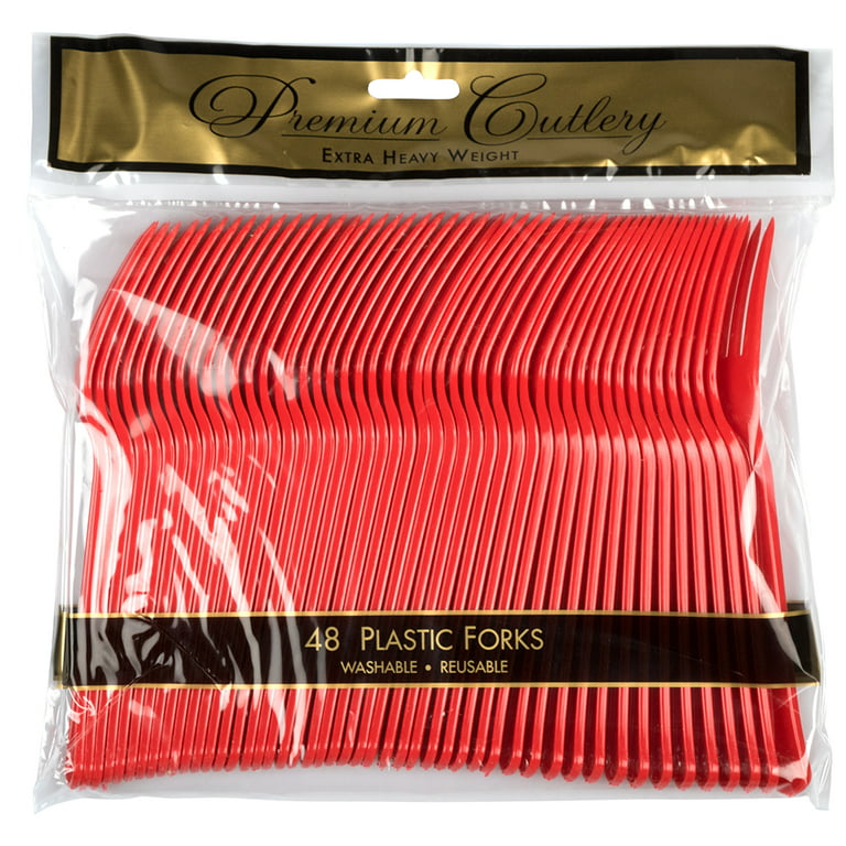 JAM PAPER Premium Utensils Party Pack - Tenedores de plástico - Rojo - 48  tenedores desechables por paquete