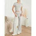 thumbnail image 6 of Musuos Women’s Slim Fit Yoga Outfits Plain Short Sleeve Crew Neck Crop Tops + Flare Long Pants Set Casual Activewear, 6 of 9