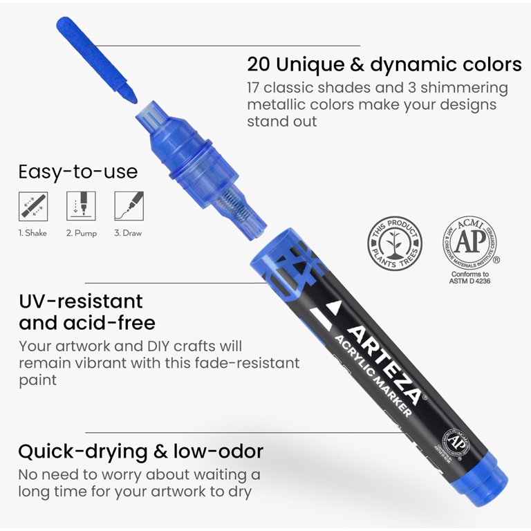 Arteza Permanent Markers, Set of 80, 61 Assorted Colors Paint Pens, Waterproof, Crafts Supplies for Stone, Plastic, Glass, Wo