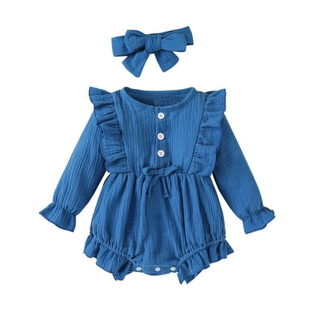 

Dpytoraw Bodysuit+Headband Bowtie Set Ruffle Baby Romper Girl Sleeve Long Girls Outfits&Set Size 3-6 Months