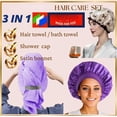 thumbnail image 2 of Microfiber Hair Towel Wrap & Satin Bonnet Set for Women - 3-in-1 Hair Drying Towel,  Shower Cap & Silk Sleep Bonnet for Curly, Long & Thick Hair - Anti-Frizz Heatless Hair Care (), 2 of 6