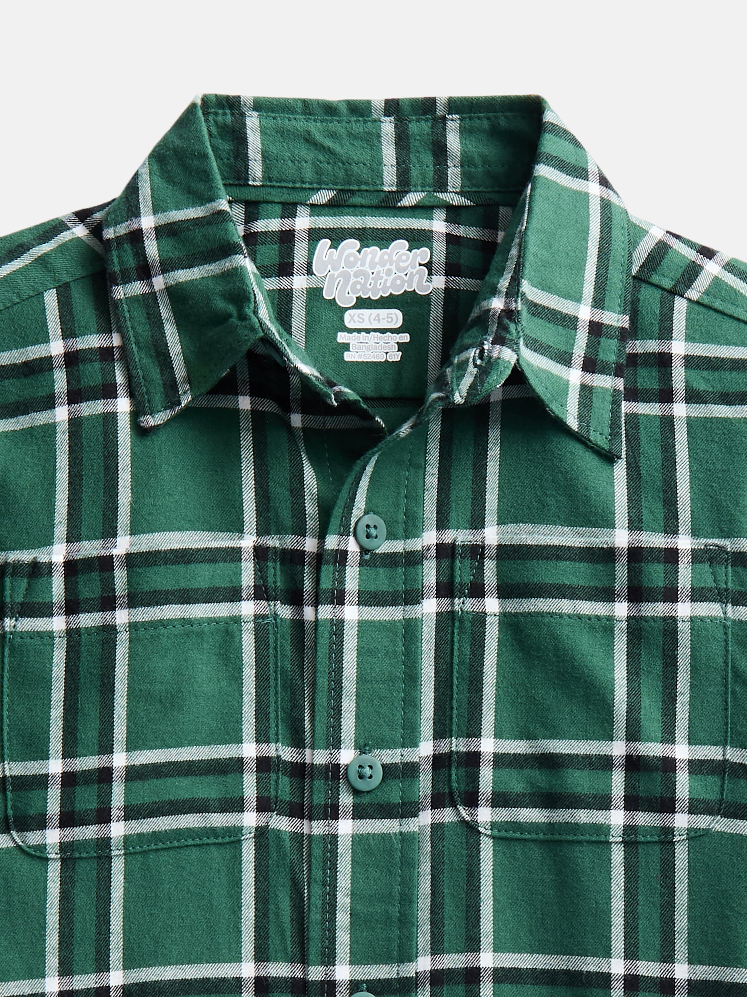 Wonder Nation Boys' Button Front Cotton Shirt with Short Sleeves, Sizes 4-18 & Husky