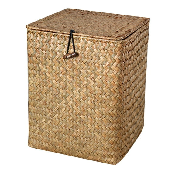 NICEXMAS Woven Storage Box Khaki Handcrafted Decorative Basket for Home Storage