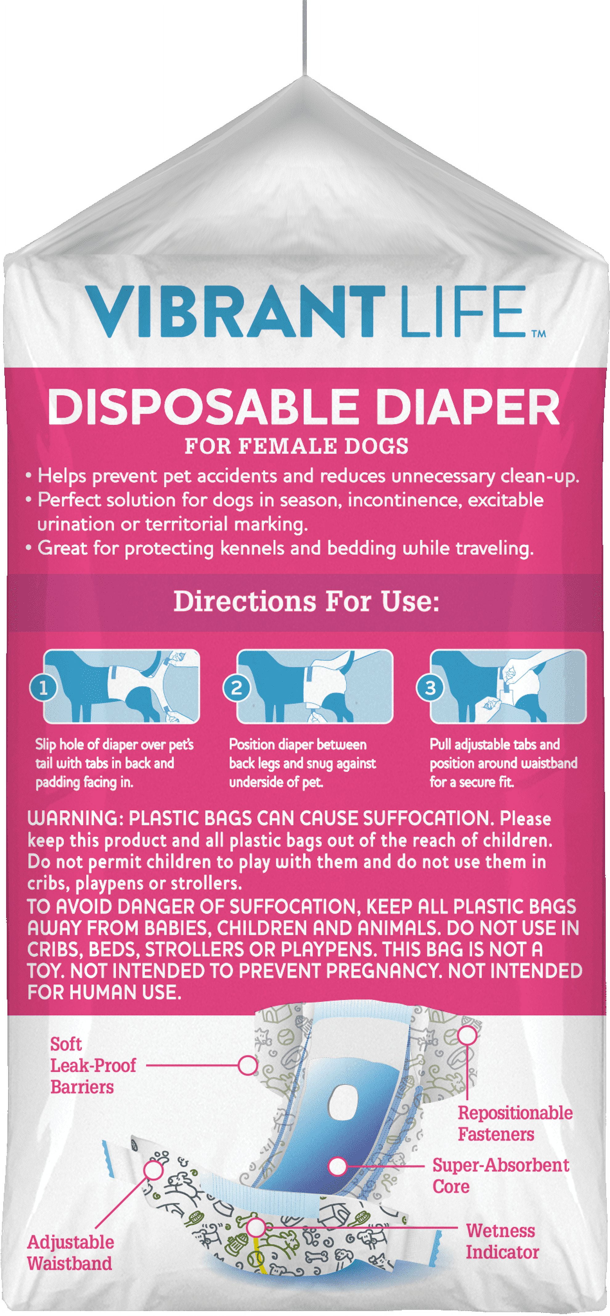 (4 pack) Vibrant Life Female Dog Diapers - XS