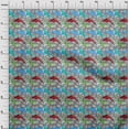 thumbnail image 4 of oneOoneCottonJerseyTealGreenFabricAsianJapaneseKoiFishWithGeometricTextureFabricForSewingPrintedCraftFabricByTheYard58InchWide, 4 of 4